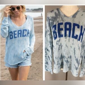 Wooden Ships Beach Lightweight V Neck Tie Dye Blue Sweater Small / Medium